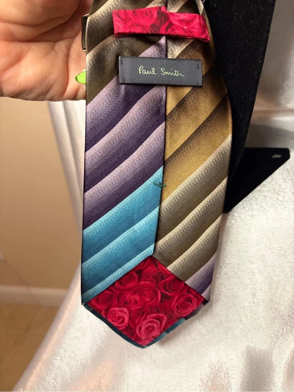 Floral Accent Satin Necktie Scarf in Teal, Purple, Blue